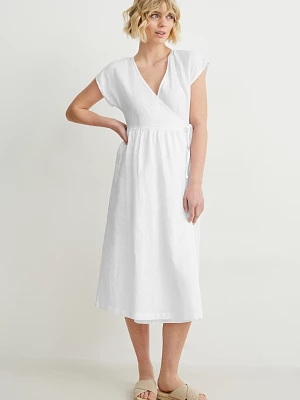 C&A Lniana sukienka kopertowa, Biały, Rozmiar: 46