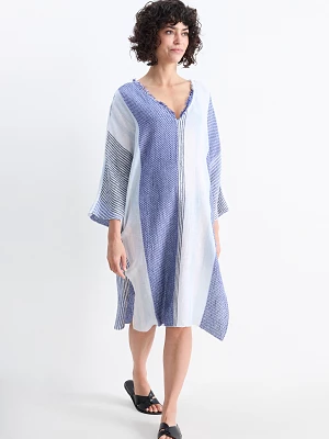 C&A Sukienka-tunika z dekoltem V-w paski, Niebieski, Rozmiar: 1 rozmiar
