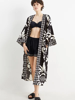 C&A Rangsutra x C&A-kimono-mieszanka z lnem-z wzorem, Czarny, Rozmiar: L-XL