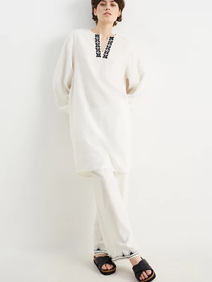C&A Rangsutra x C&A-spodnie materiałowe-wysoki stan-wide fit, Biały, Rozmiar: S