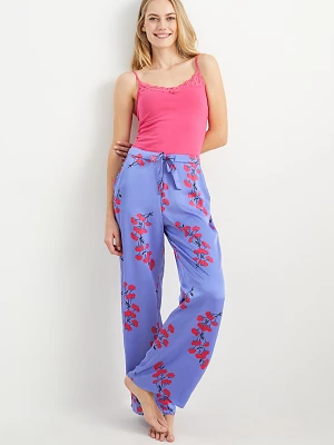 C&A Satynowe spodnie od piżamy-w kwiatki, Purpurowy, Rozmiar: 34