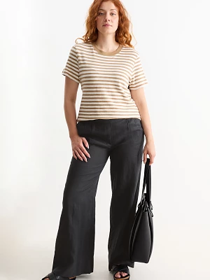 C&A Spodnie lniane-wysoki stan-szerokie nogawki, Czarny, Rozmiar: 34