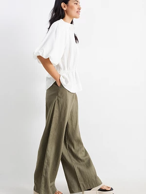 C&A Spodnie lniane-wysoki stan-szerokie nogawki, Zielony, Rozmiar: 36