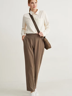 C&A Spodnie materiałowe-wysoki stan-tapered fit, Brązowy, Rozmiar: 40