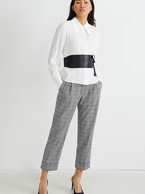 C&A Spodnie materiałowe-wysoki stan-tapered fit-w kratę, Szary, Rozmiar: 42