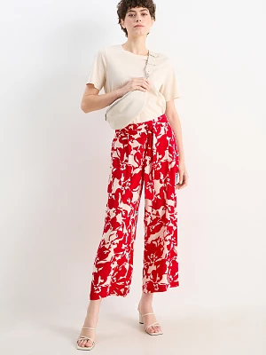 C&A Spodnie materiałowe-wysoki stan-wide leg-w kwiaty, Czerwony, Rozmiar: 36