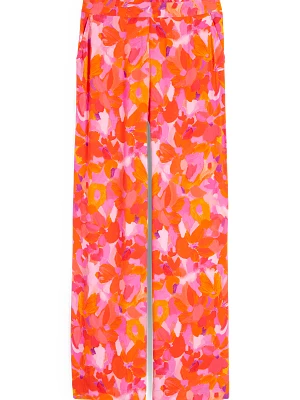 C&A Spodnie materiałowe-wysoki stan-wide leg-w kwiaty, Czerwony, Rozmiar: 34