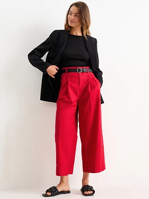 C&A Spodnie materiałowe z paskiem-wysoki stan-szerokie nogawki, Czerwony, Rozmiar: 34