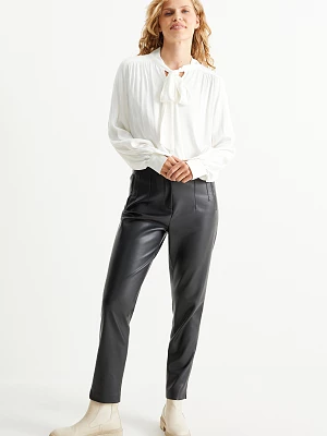 C&A Spodnie-tapered fit-imitacja skóry, Czarny, Rozmiar: 36