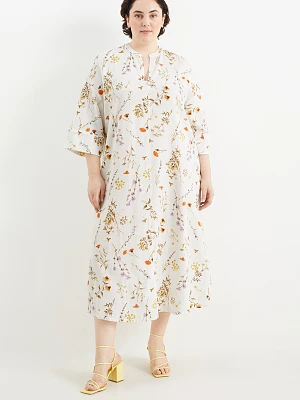 C&A Sukienka-tunika z dekoltem V-miks lniany-w kwiaty, Biały, Rozmiar: 46