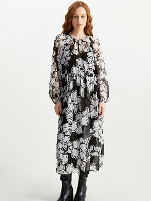 C&A Sukienka z szyfonu-w kwiatki, Czarny, Rozmiar: 34