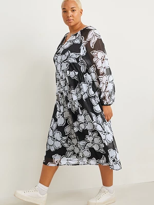 C&A Sukienka z szyfonu-w kwiatki, Czarny, Rozmiar: 54