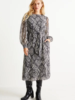 C&A Sukienka z szyfonu-ze wzorem, Szary, Rozmiar: 34
