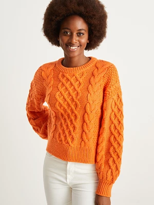 C&A Sweter-warkoczowy wzór, Pomarańczowy, Rozmiar: XL