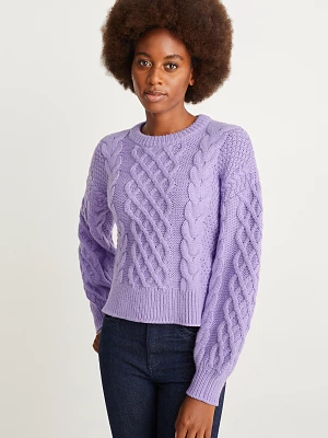 C&A Sweter-warkoczowy wzór, Purpurowy, Rozmiar: M