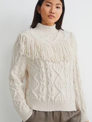 C&A Sweter-wzór w warkocze, Biały, Rozmiar: XS