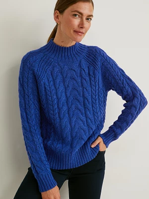C&A Sweter-wzór w warkocze, Niebieski, Rozmiar: XL