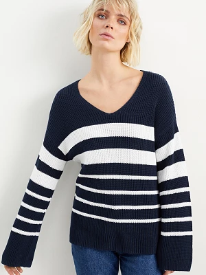 C&A Sweter z dekoltem V-prążki-w paski, Niebieski, Rozmiar: S