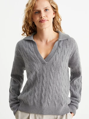 C&A Sweter z kaszmirem-warkoczowy wzór, Szary, Rozmiar: XS
