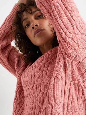 C&A Sweter z wzorem warkocza, Jasnoróżowy, Rozmiar: XL