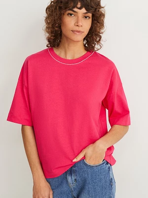 C&A T-shirt z aplikacją z łańcuszkami, Różowy, Rozmiar: XS