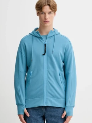 C.P. Company bluza bawełniana męska kolor niebieski z kapturem gładka 19CMSS715A005086W