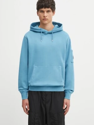 C.P. Company bluza bawełniana męska kolor niebieski z kapturem gładka 19CMSS719A006372R