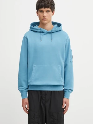 C.P. Company bluza bawełniana męska kolor niebieski z kapturem gładka 19CMSS719A006372R