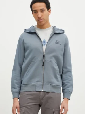 C.P. Company bluza bawełniana męska kolor niebieski z kapturem z aplikacją 18CMSS044A005086W
