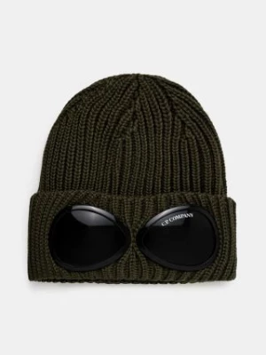 C.P. Company czapka wełniana Extra Fine Merino Wool Goggle Beanie kolor zielony wełniana 17CMAC122A005509A