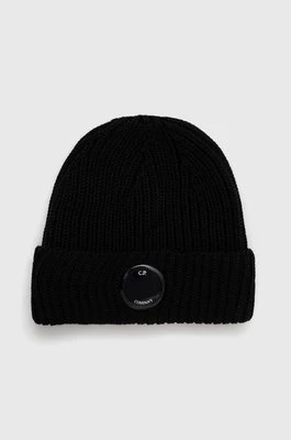 C.P. Company czapka wełniana EXTRAFINE MERINO WOOL LENS BEANIE kolor czarny z grubej dzianiny wełniana 15CMAC272A005509A