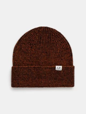 C.P. Company czapka z domieszką wełny Knit Cap kolor brązowy z cienkiej dzianiny 17CMAC300A006170A