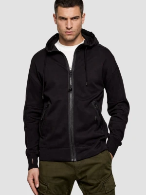 C.P. COMPANY Czarna męska bawełniana bluza z kapturem HOODED OPEN, Rozmiar M