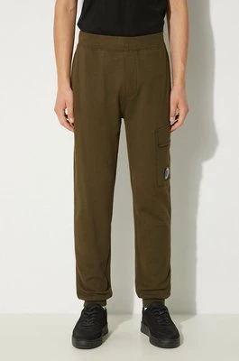 C.P. Company spodnie dresowe bawełniane Diagonal Raised Fleece Cargo Sweatpants kolor zielony gładkie 17CMSP017A005086W