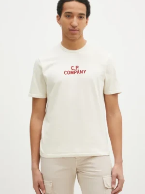 C.P. Company t-shirt bawełniany męski kolor beżowy z nadrukiem 18CMTS252A110094W