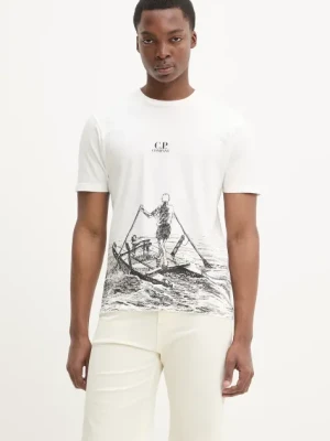 C.P. Company t-shirt bawełniany męski kolor beżowy z nadrukiem 18CMTS318A005431G
