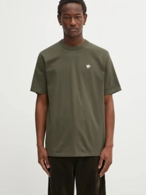 Café Kitsuné t-shirt bawełniany Barista Fox Patch Relaxed męski kolor zielony z aplikacją CKNU00102KJ7013