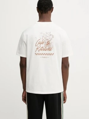 Café Kitsuné t-shirt bawełniany Biking Barista Fox Relax męski kolor beżowy z nadrukiem PU00101KJ7014