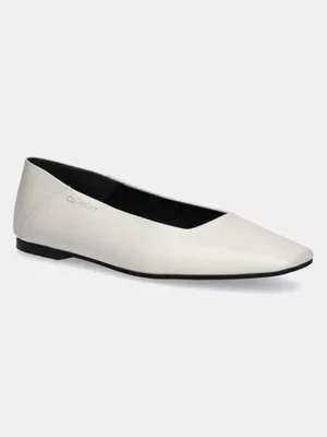 Calvin Klein baleriny skórzane FLAT BALLERINA - LTH kolor beżowy HW0HW02463