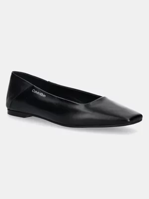 Calvin Klein baleriny skórzane FLAT BALLERINA - LTH kolor czarny HW0HW02463