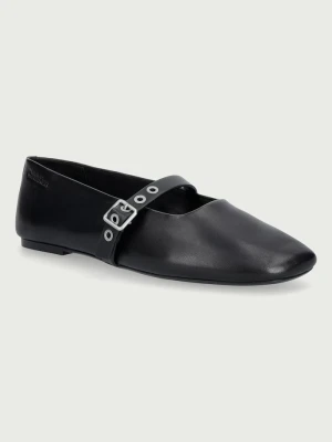 Calvin Klein baleriny skórzane OBL BALLERINA MJ BUCKLE LTH czarny