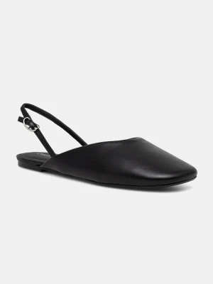 Calvin Klein baleriny skórzane OBLIQUE BALLERINA SLINGBACK LTH kolor czarny z odkrytą piętą HW0HW02852
