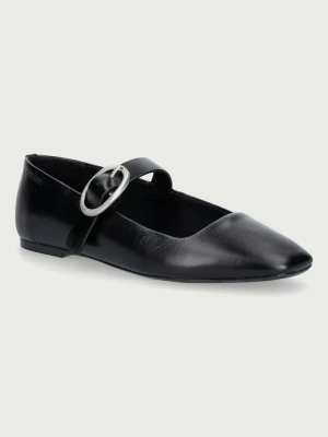 Calvin Klein baleriny skórzane SQUARED BALLERINA MJ LTH HDW czarny