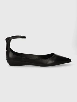 Calvin Klein baleriny skórzane WRAPPED ANKLE STRAP BALLERINA kolor czarny HW0HW01840