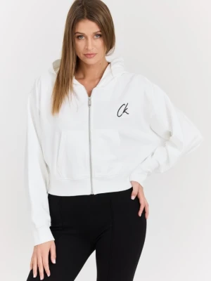 CALVIN KLEIN Biała damska rozpinana bluza z kapturem, Rozmiar M