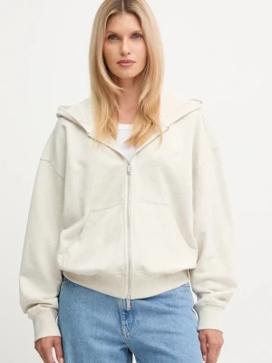 Calvin Klein bluza bawełniana damska kolor beżowy z kapturem gładka LV044C211G