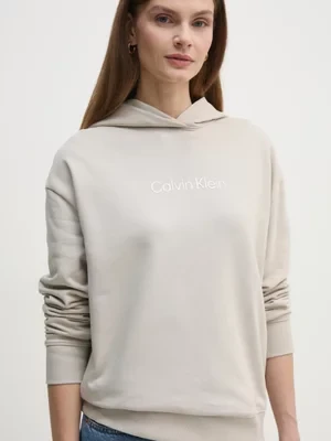 Calvin Klein bluza bawełniana damska kolor beżowy z kapturem z nadrukiem K20K205449