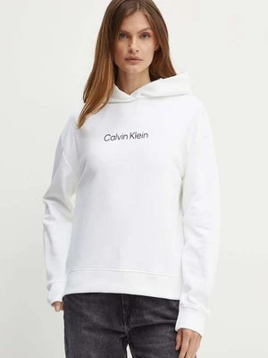 Calvin Klein bluza bawełniana damska kolor biały z kapturem K20K205449