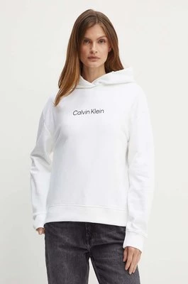 Calvin Klein bluza bawełniana damska kolor biały z kapturem z nadrukiem K20K205449