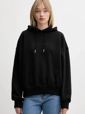 Calvin Klein bluza bawełniana damska kolor czarny z kapturem z aplikacją LV044C210G